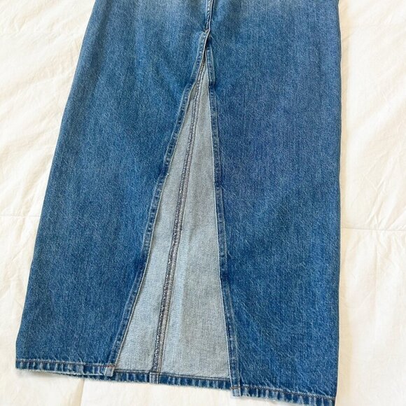 NWT Aritzia Denim Forum ’90s High Rise Pencil Maxi Jean Skirt Slit Blue Size 27 - Picture 8 of 10
